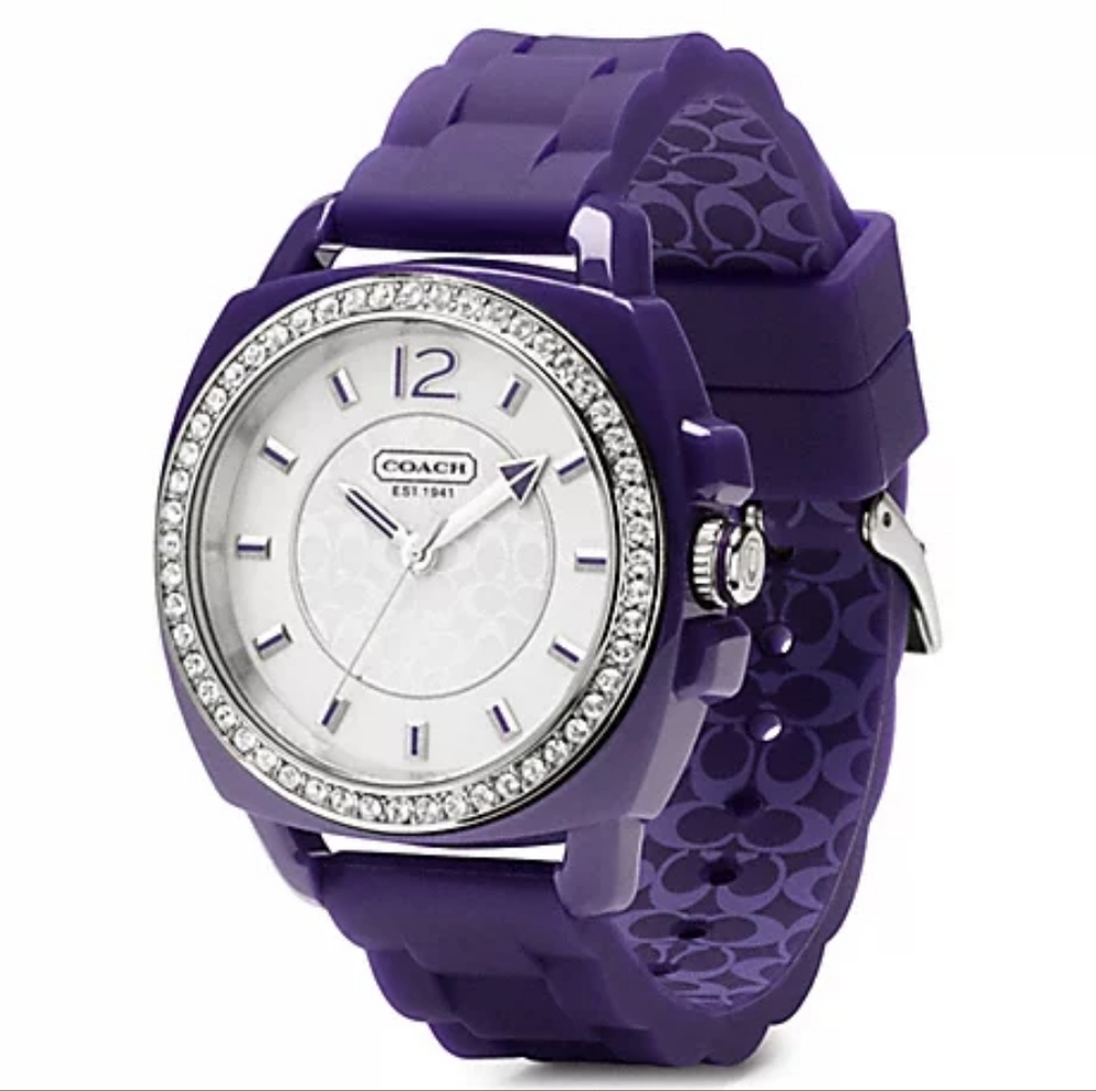 Authentic New Coach Purple Silicone Boyfriend Style Watch. Needs New Battery